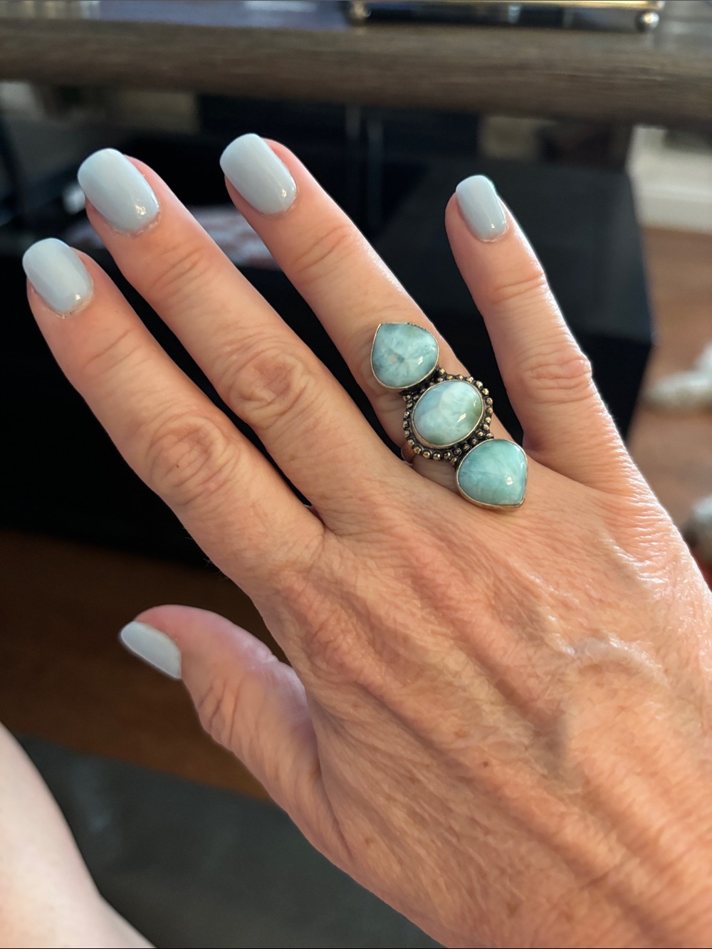 🩵 Large Aqua Larimar Sterling Silver Ring 925